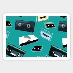 Analog teal background vintage VHS cassette tape old media Sticker